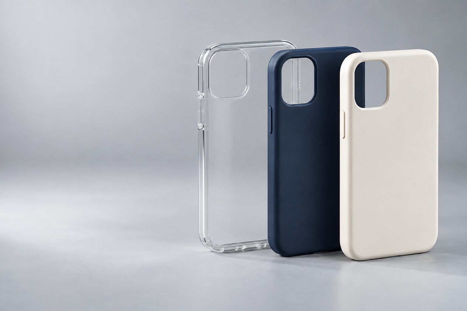 Concept image showing three unbranded phone case styles
